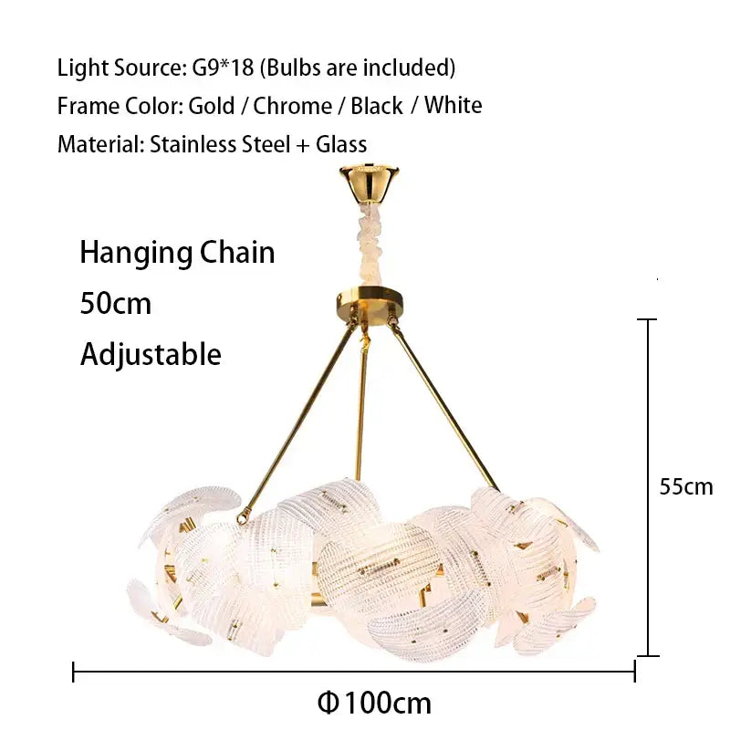 Modern gold glass petal chandeliers dining room hanging lamps