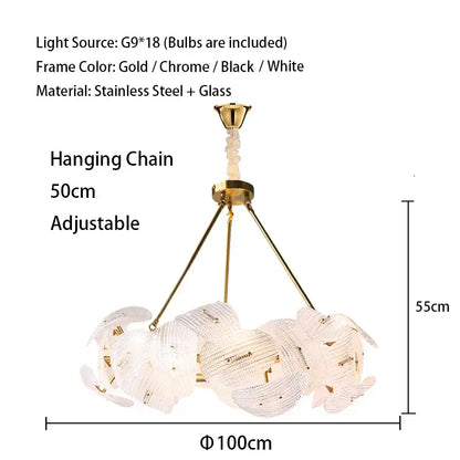 Modern gold glass petal chandeliers dining room hanging lamps