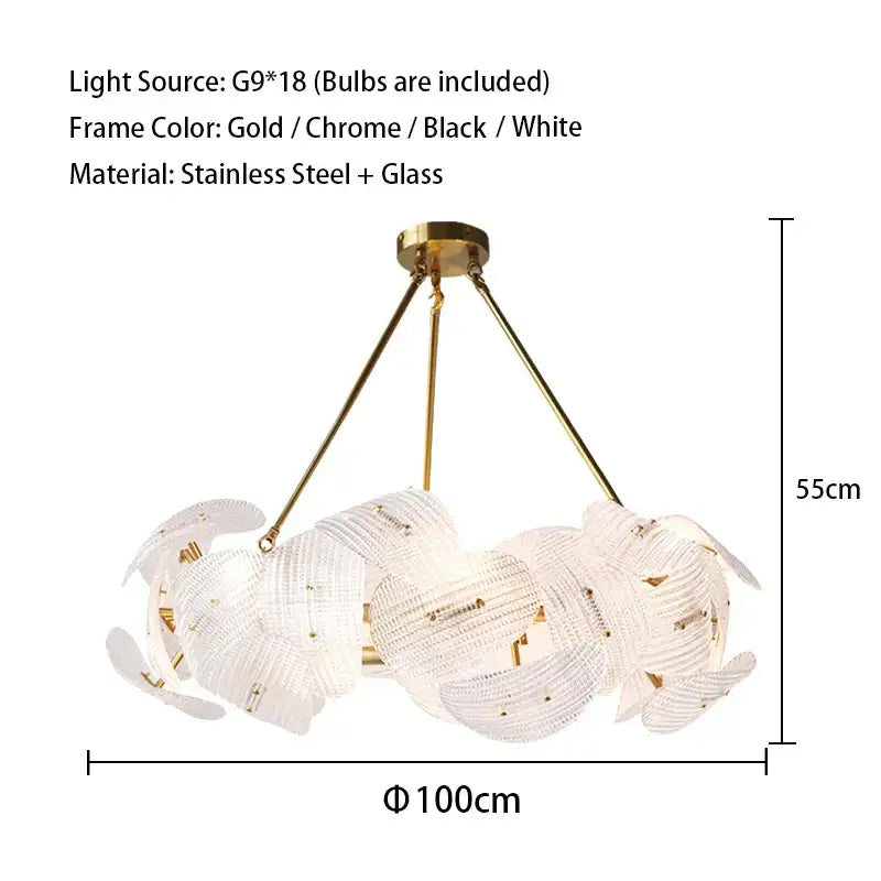 Modern gold glass petal chandeliers dining room hanging lamps