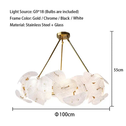 Modern gold glass petal chandeliers dining room hanging lamps