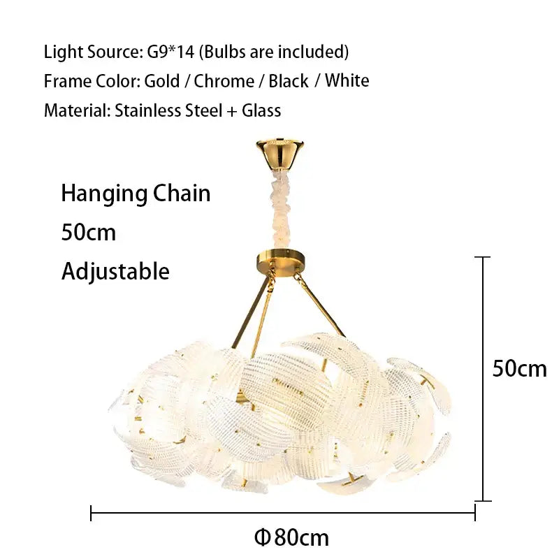 Modern gold glass petal chandeliers dining room hanging lamps