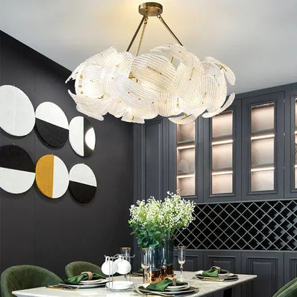 Modern gold glass petal chandeliers dining room hanging lamps