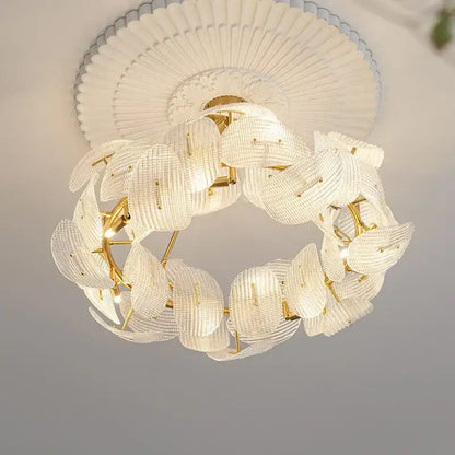 Modern gold glass petal chandeliers dining room hanging lamps