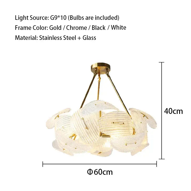Modern gold glass petal chandeliers dining room hanging lamps