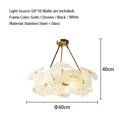 Modern gold glass petal chandeliers dining room hanging lamps