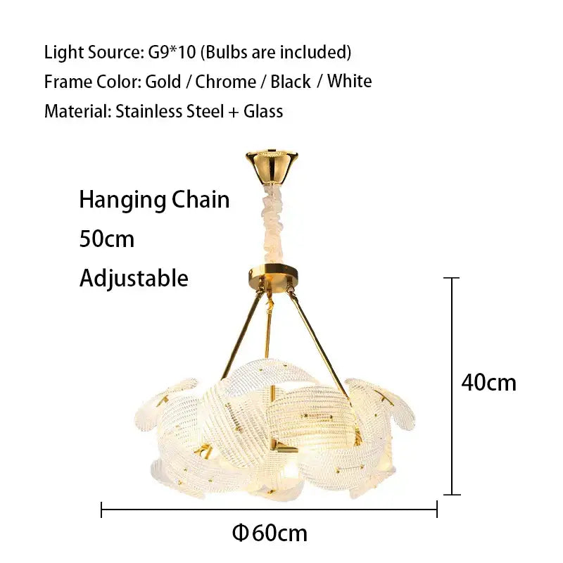 Modern gold glass petal chandeliers dining room hanging lamps