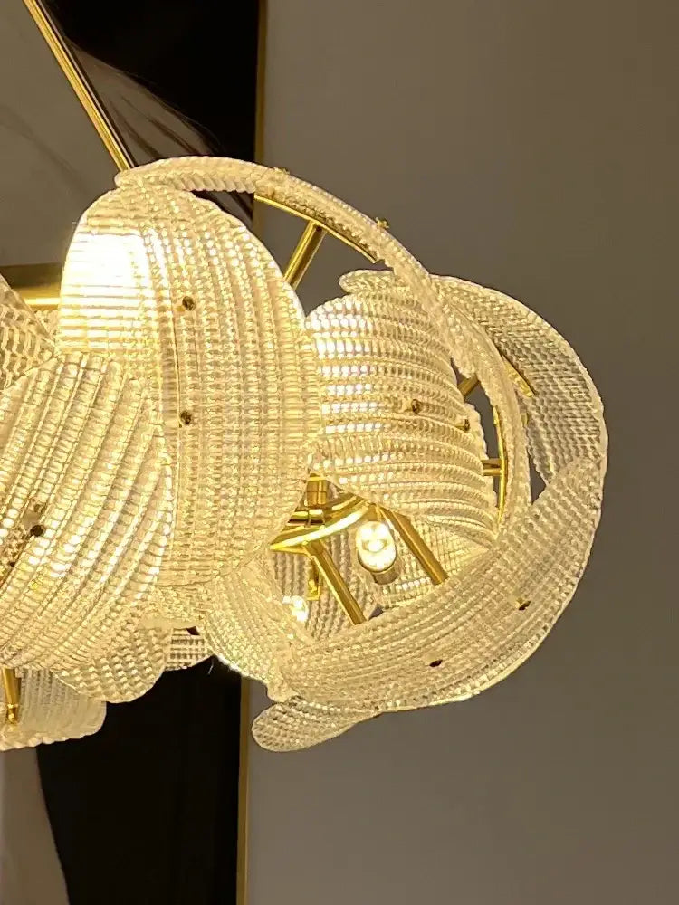 Modern gold glass petal chandeliers dining room hanging lamps