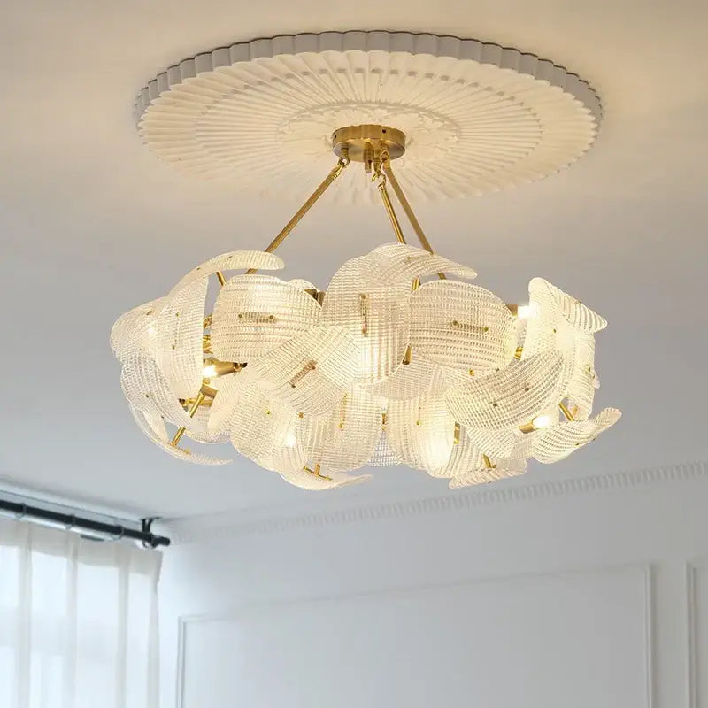 Modern gold glass petal chandeliers dining room hanging lamps