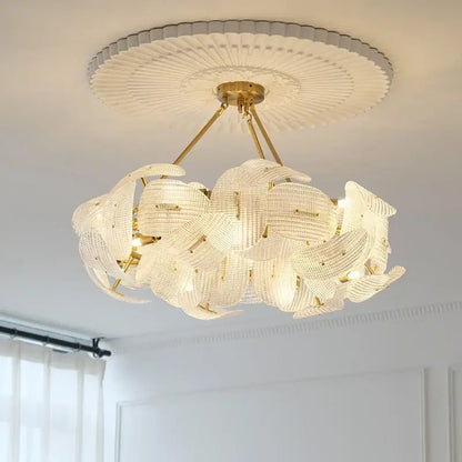 Modern gold glass petal chandeliers dining room hanging lamps