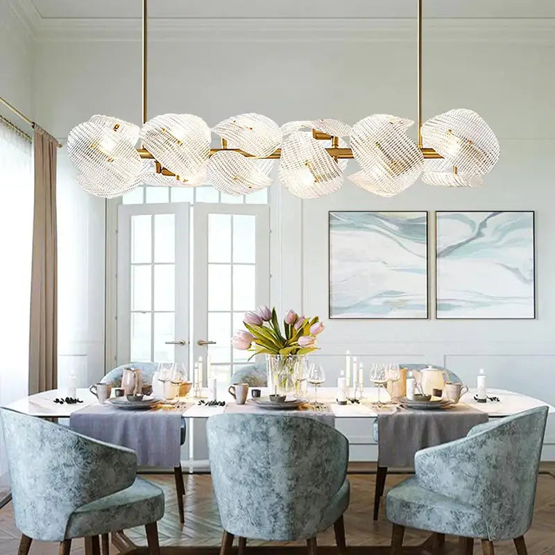Modern gold glass petal chandeliers dining room hanging lamps