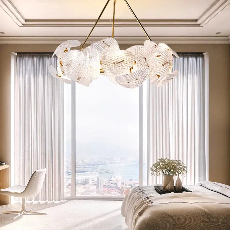 Modern gold glass petal chandeliers dining room hanging lamps