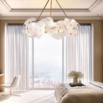 Modern gold glass petal chandeliers dining room hanging lamps