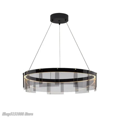 Modern black glass ring pendant light for dining room