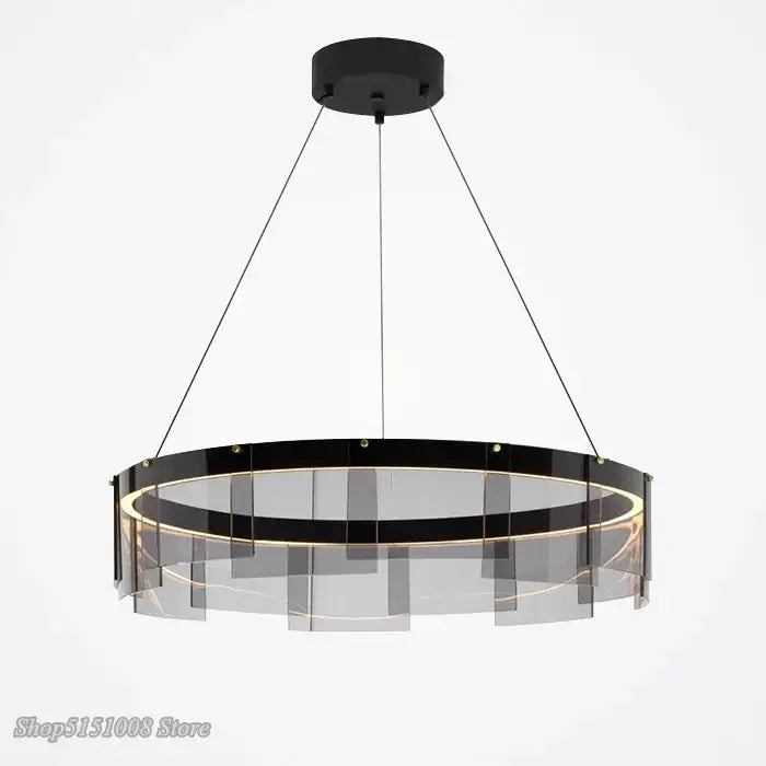 Modern black glass ring pendant light for dining room