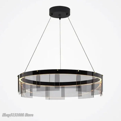 Modern black glass ring pendant light for dining room