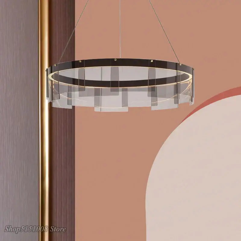 Modern black glass ring pendant light for dining room