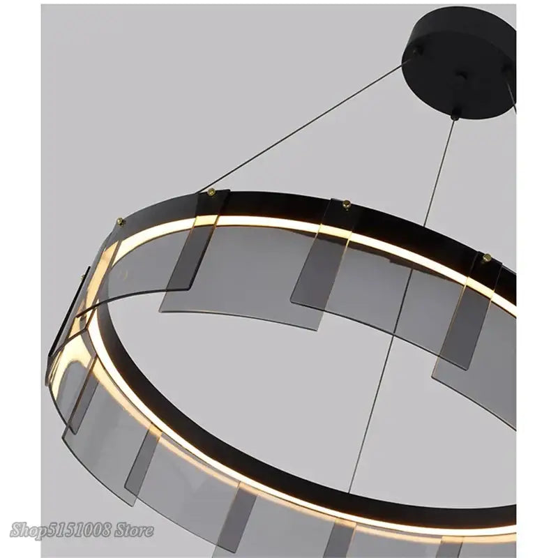 Modern black glass ring pendant light for dining room