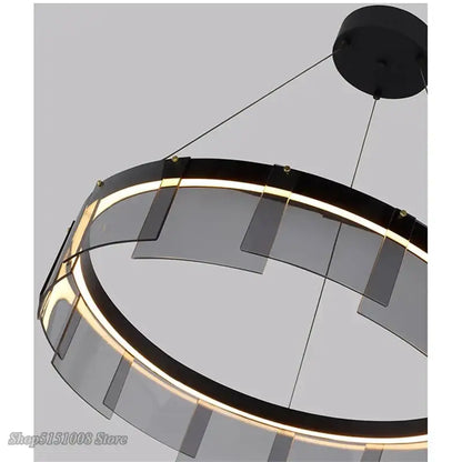 Modern black glass ring pendant light for dining room