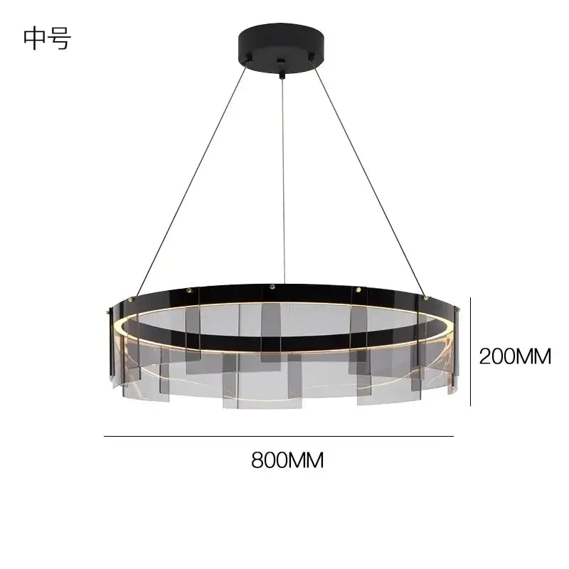 Modern black glass ring pendant light for dining room