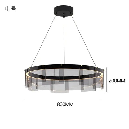 Modern black glass ring pendant light for dining room