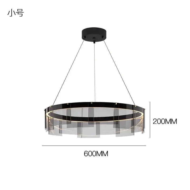 Modern black glass ring pendant light for dining room
