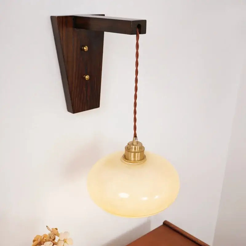 Amber glass led glass sconce wall lamp – bedroom brass fixture