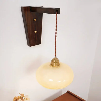 Amber glass led glass sconce wall lamp – bedroom brass fixture