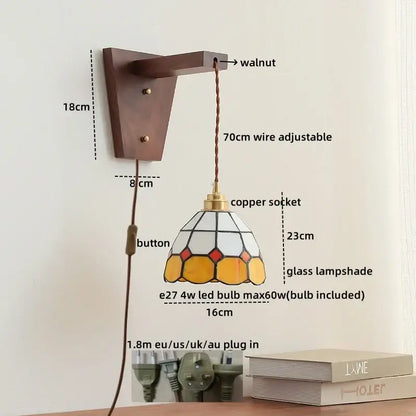 Amber glass led glass sconce wall lamp – bedroom brass fixture