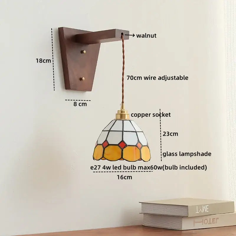 Amber glass led glass sconce wall lamp – bedroom brass fixture