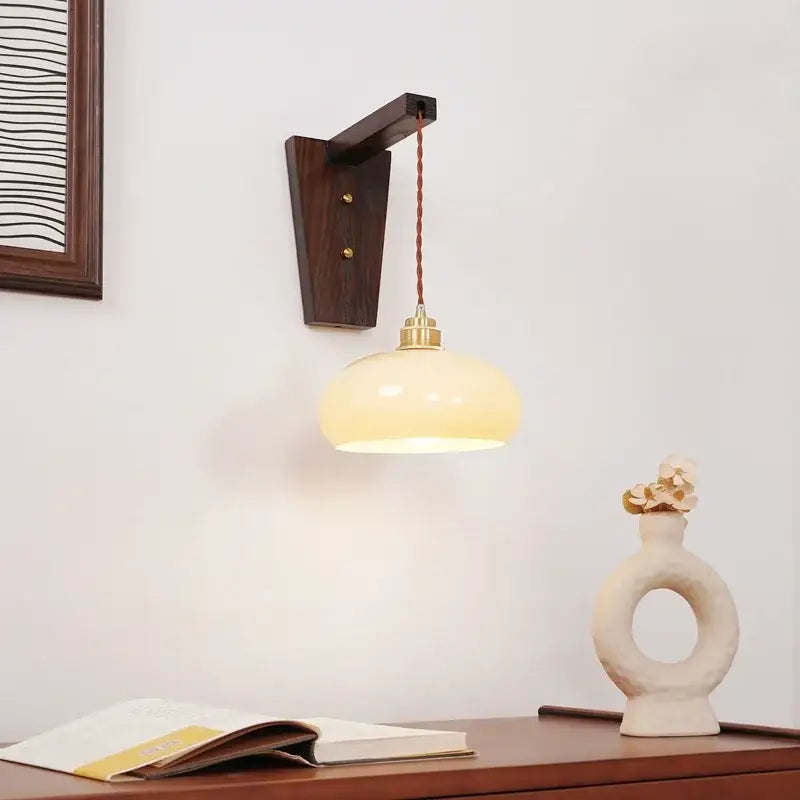 Amber glass led glass sconce wall lamp – bedroom brass fixture