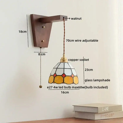 Amber glass led glass sconce wall lamp – bedroom brass fixture