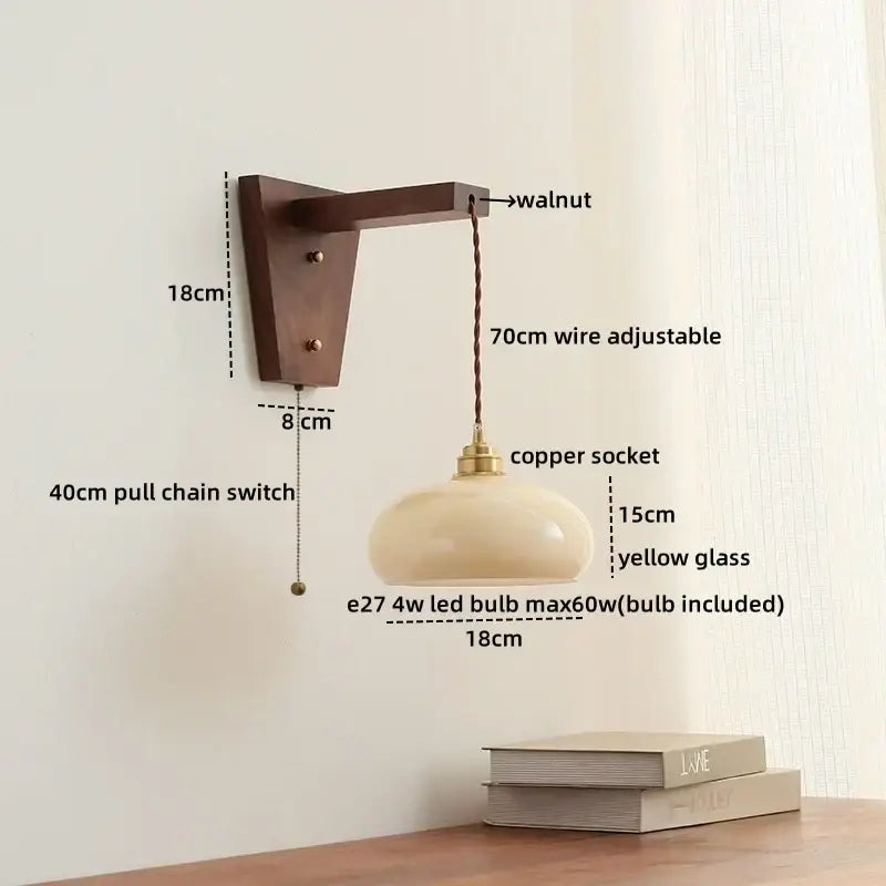 Amber glass led glass sconce wall lamp – bedroom brass fixture