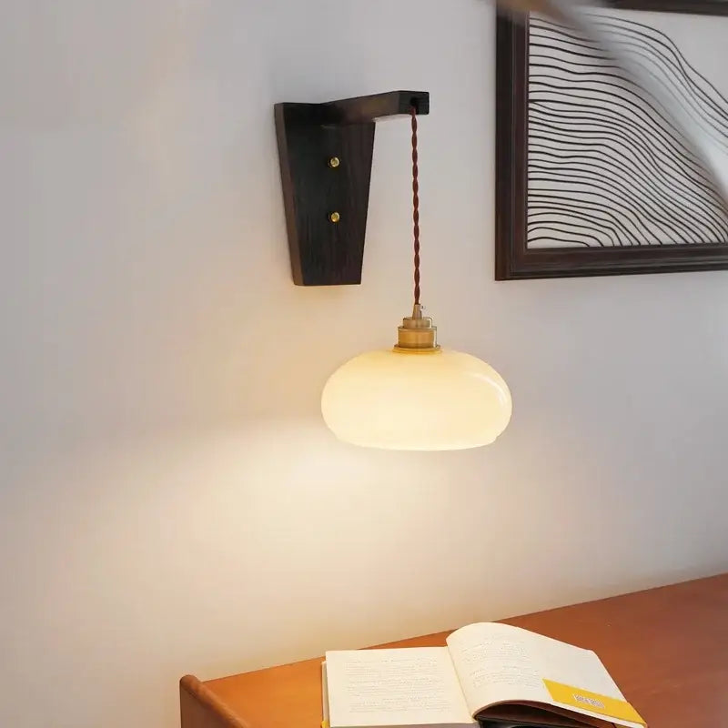 Amber glass led glass sconce wall lamp – bedroom brass fixture