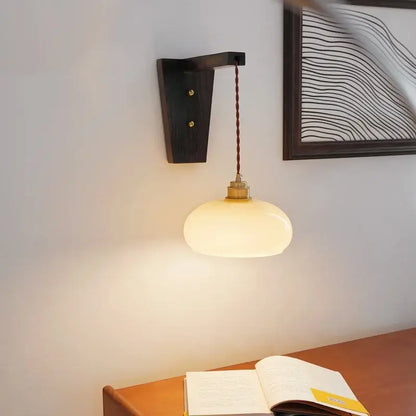 Amber glass led glass sconce wall lamp – bedroom brass fixture