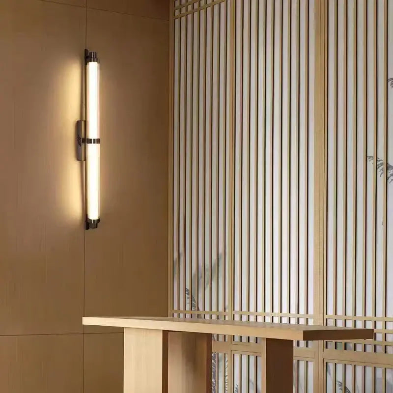 Minimalist gold led glass wall lamp for living room