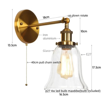 Industrial brass led glass wall lamp for stairway home decor