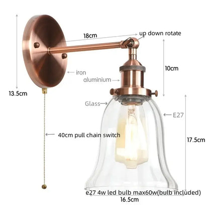 Industrial brass led glass wall lamp for stairway home decor