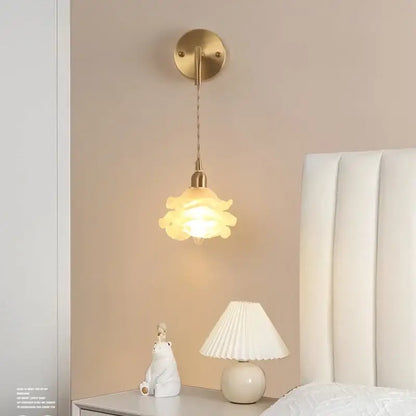 Modern gold flower led glass wall lamp for bedroom luxury decor