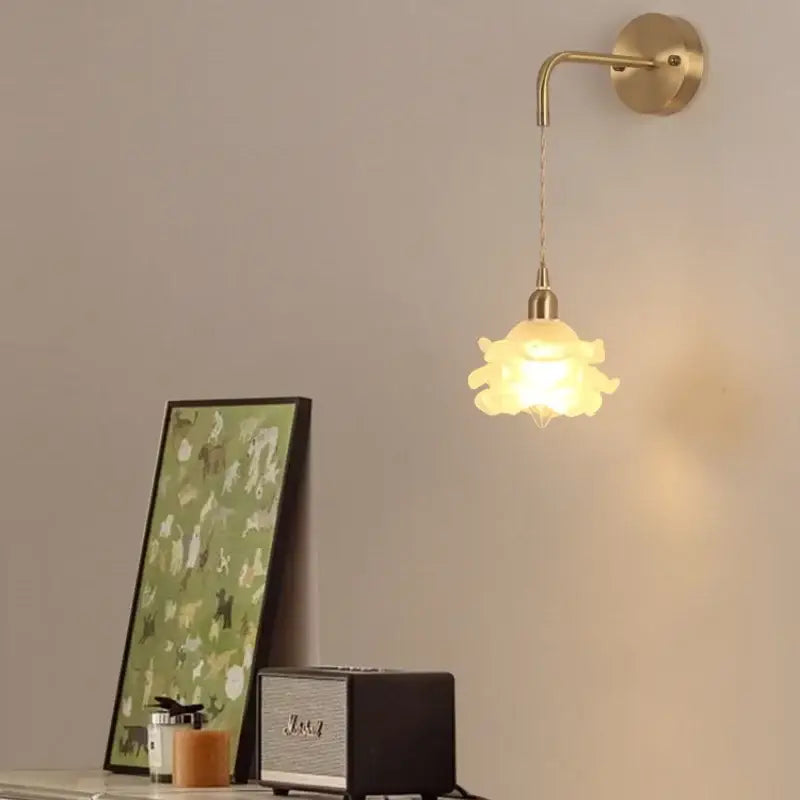Modern gold flower led glass wall lamp for bedroom luxury decor