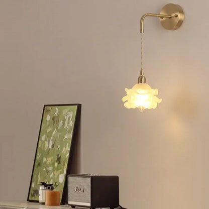 Modern gold flower led glass wall lamp for bedroom luxury decor