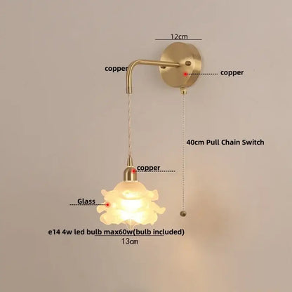 Modern gold flower led glass wall lamp for bedroom luxury decor
