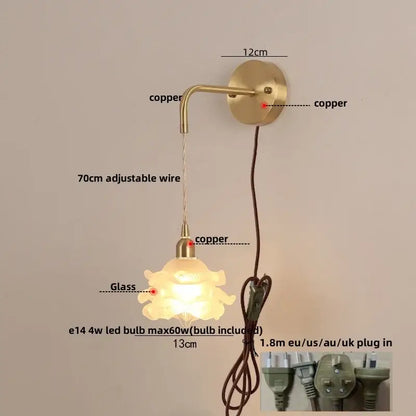 Modern gold flower led glass wall lamp for bedroom luxury decor
