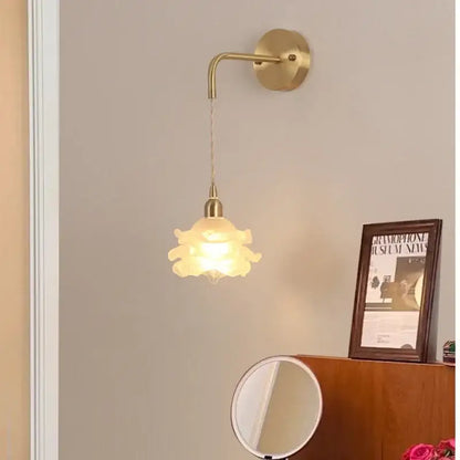 Modern gold flower led glass wall lamp for bedroom luxury decor