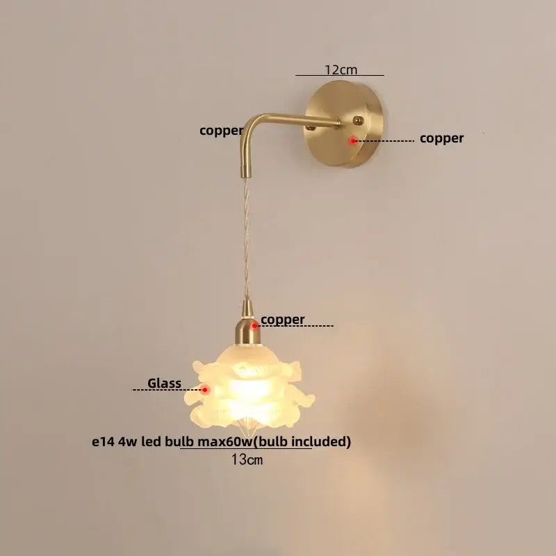 Modern gold flower led glass wall lamp for bedroom luxury decor