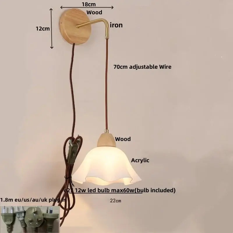 Modern gold flower led glass wall lamp for bedroom luxury decor