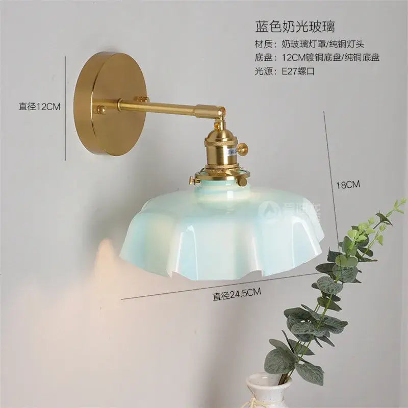 Modern pink ceramic and gold led glass wall lamp for bedroom