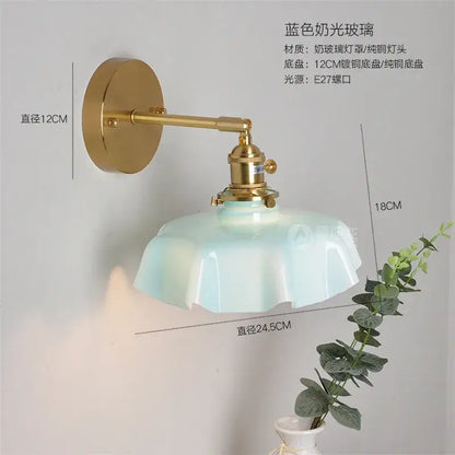 Modern pink ceramic and gold led glass wall lamp for bedroom
