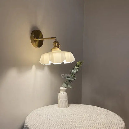 Modern pink ceramic and gold led glass wall lamp for bedroom