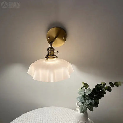 Modern pink ceramic and gold led glass wall lamp for bedroom