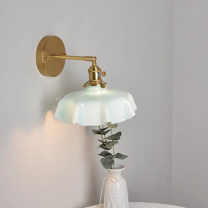 Modern pink ceramic and gold led glass wall lamp for bedroom